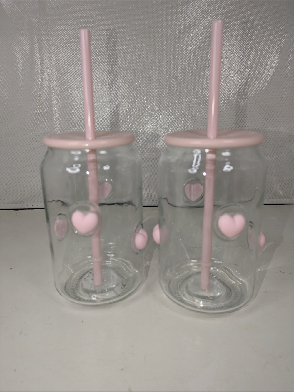 Viral Coquette Heart Glass Tumblers Pink Lid Straw Set of 2 Cute